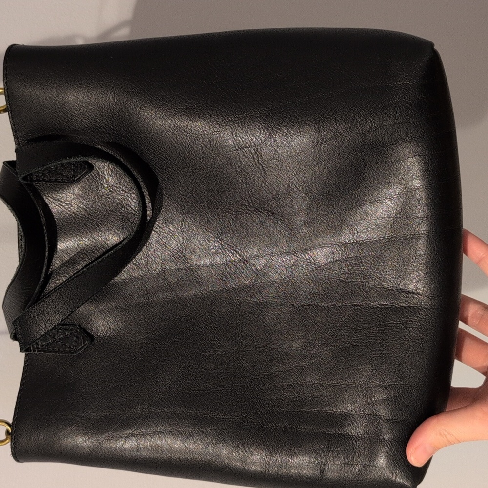 Madewell Black Leather Zip Top Transport Crossbody Tote - Picture 3 of 8